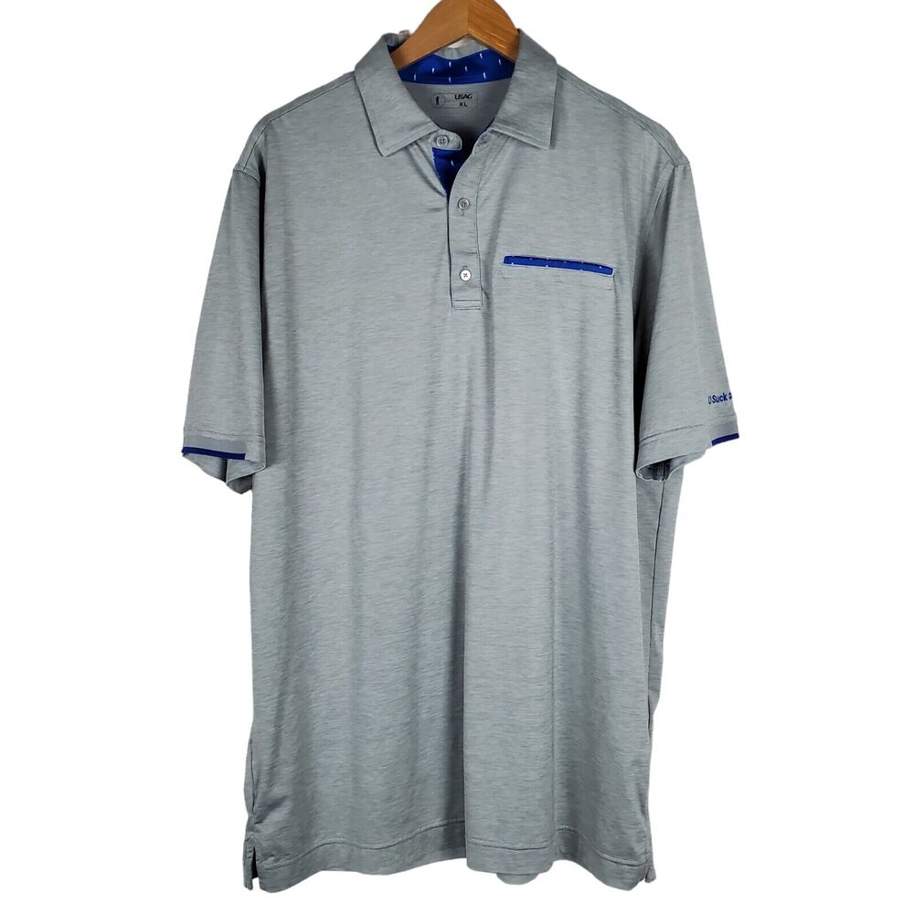 U Suck At Golf USAG Mens Short Sleeve Polo Shirt XL Gray Performance Breathable
